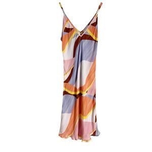Roller Rabbit Multicolor Abstract Print V-Neck Viscose Maxi Slip Dress Size M